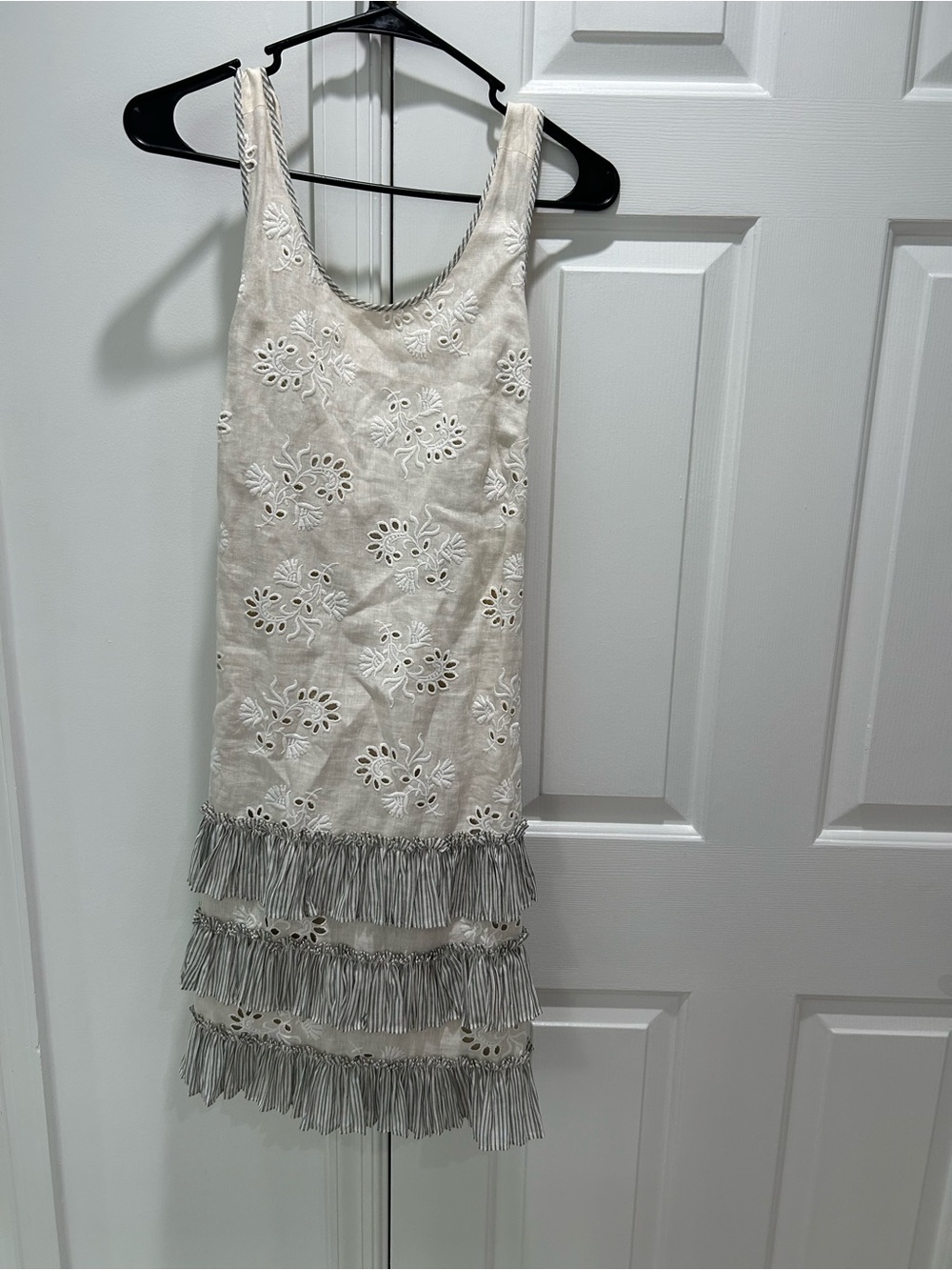 Rebecca Taylor Cream Dress with Navy Stripe Trim